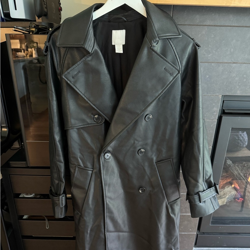Faux leather trench coat